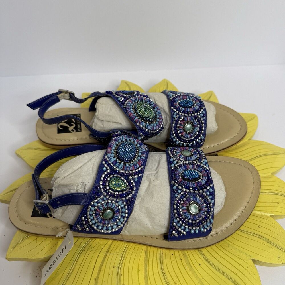 29 Porter Rd Beaded Sandals Blue Embellished Boho Resort Size 7 NWT - Picture 4 of 6
